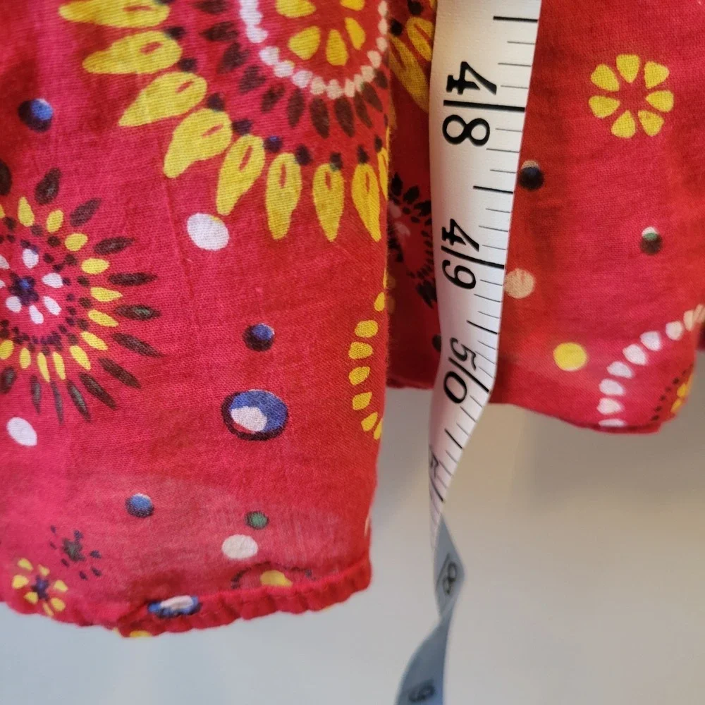 Jane Ashley Red Patchwork Floral Cotton Smocked Midi Dress XL Boho V-Neck - Picture 8 of 12